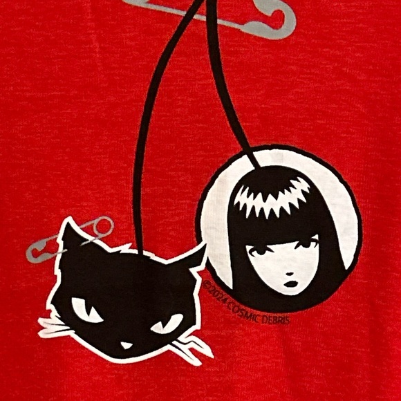 Emily the Strange Long Sleeve T-shirt Womens Red W/Black Emo Goth Pin choose NWT - Picture 3 of 14